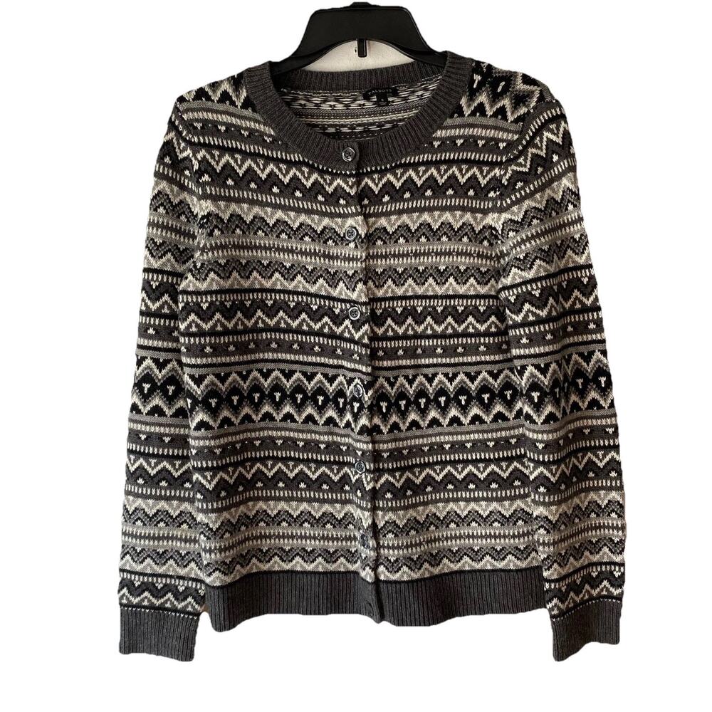 Talbots Faire Isle Knit Sweater Cardigan S Nordic Lambswool Beaded‎ Quiet Luxury